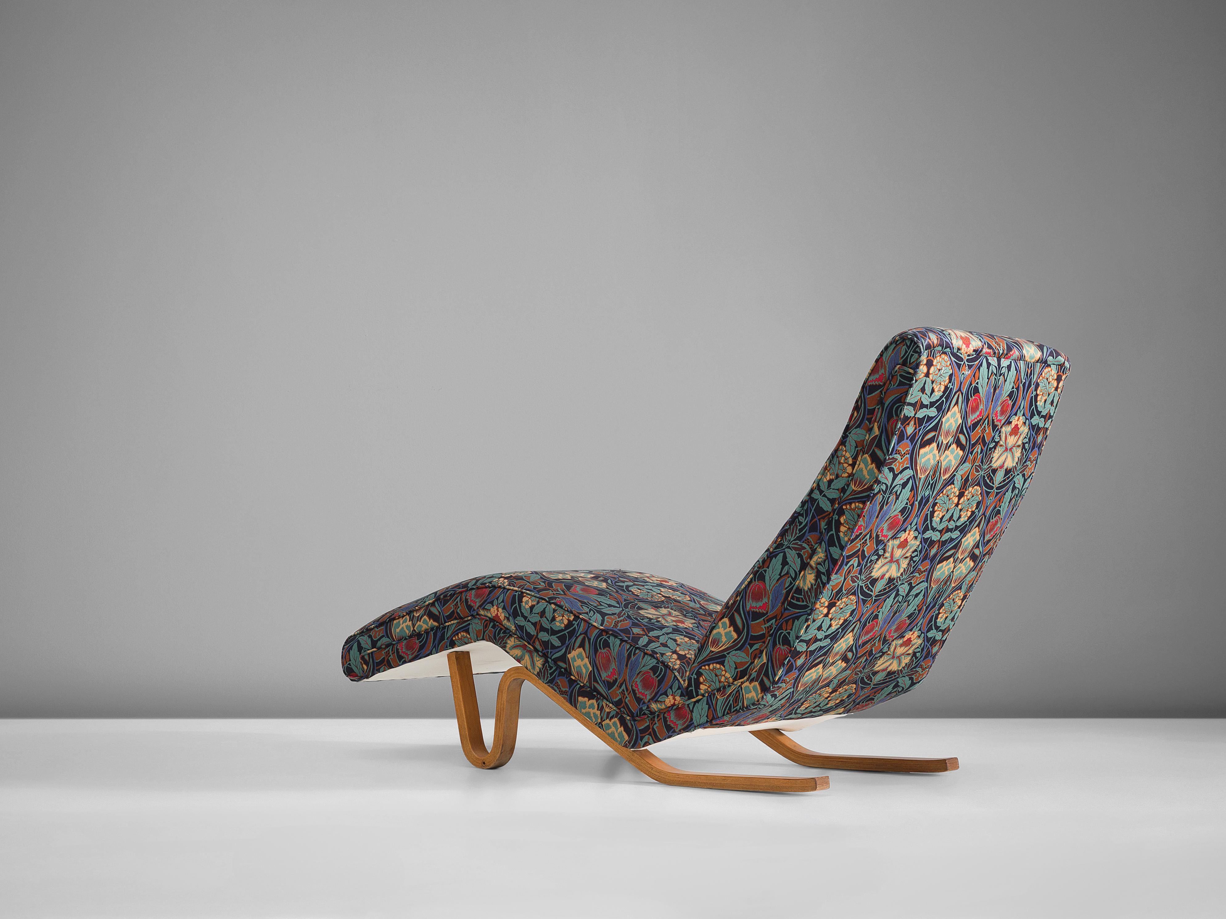 Mid-20th Century Andrew J. Milne Chaise Lounge in Beech and Floral Fabric