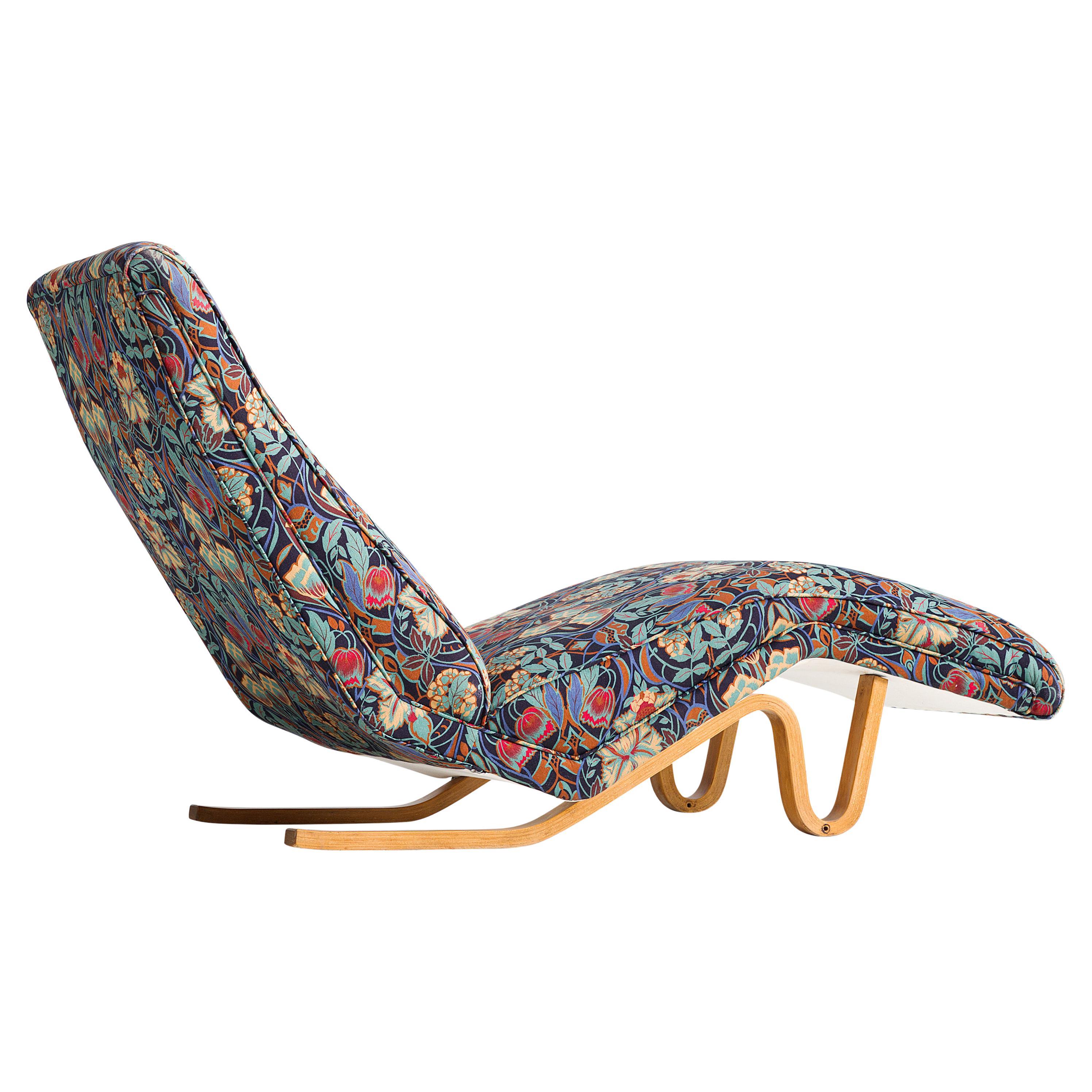 Andrew J. Milne Chaise Lounge in Beech and Floral Fabric