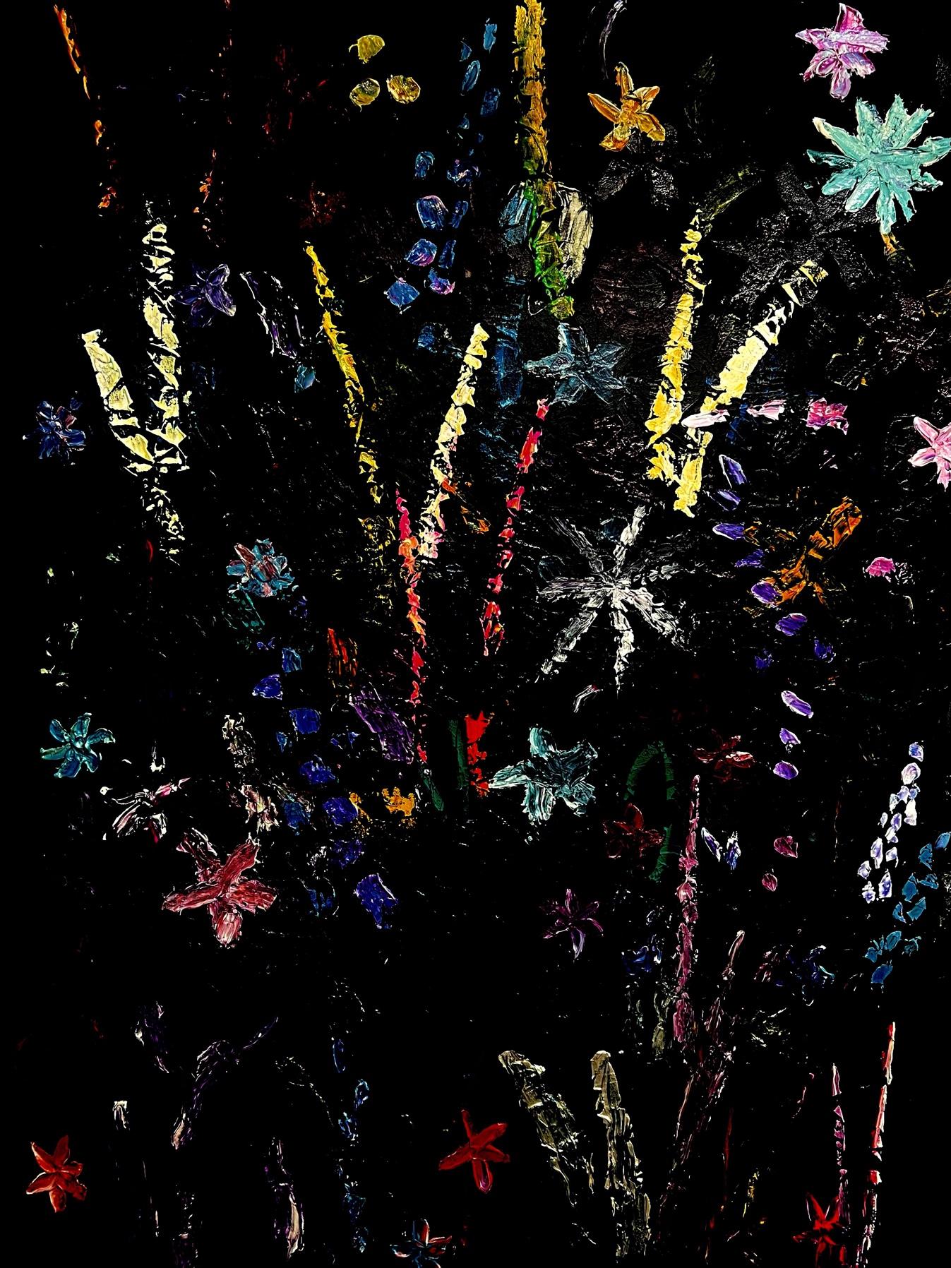 Fioriture notturne - Abstract Painting Grigio di Andrew Jensdotter