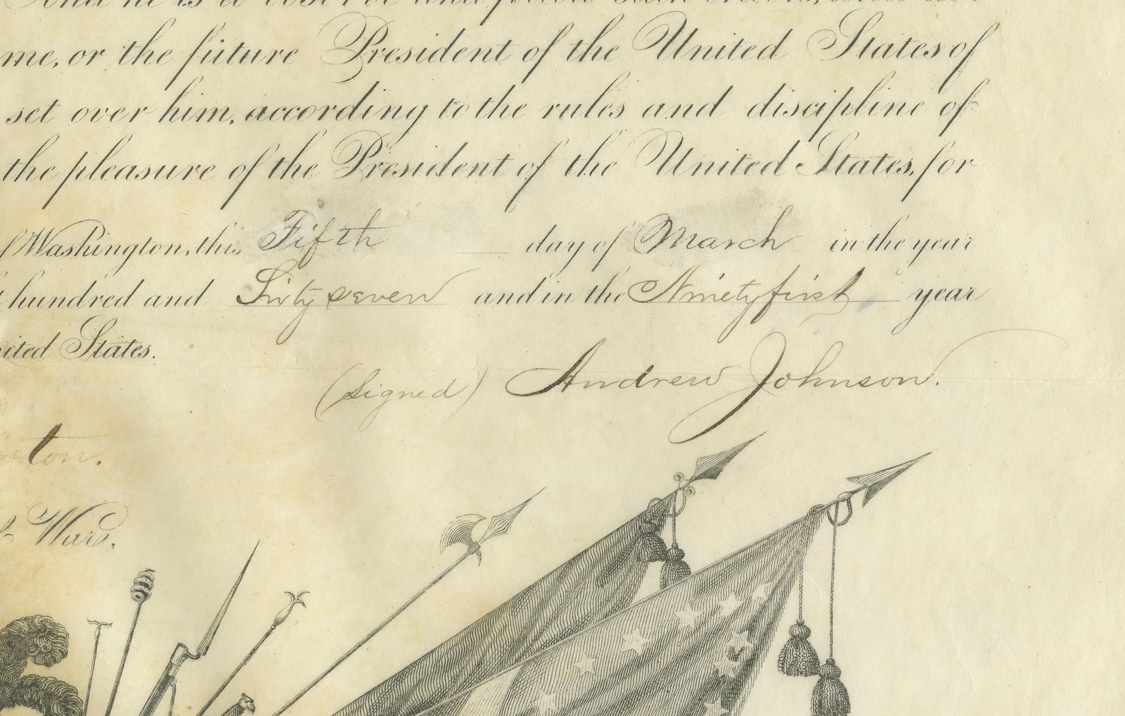 Andrew Johnson Military Commission 1867 – Quartermaster Appointment Civil War