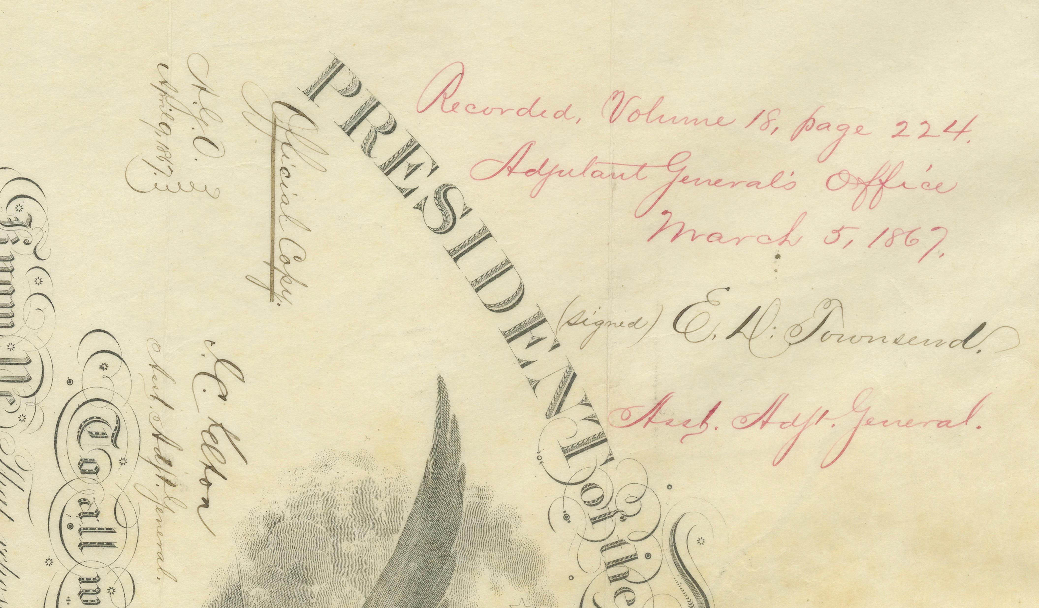 Andrew Johnson Military Commission 1867 – Quartermaster Appointment Civil War
