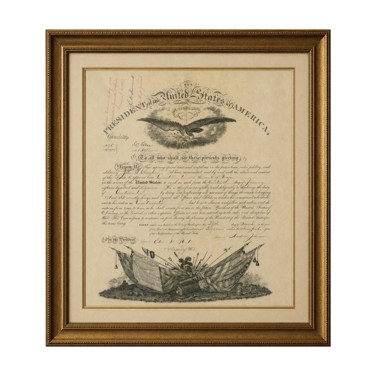 Andrew Johnson Military Commission 1867 – Quartermaster Appointment Civil War