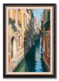 "Afternoon Canal" Original Oil Painting on Canvas by Andrew Jones, Framed