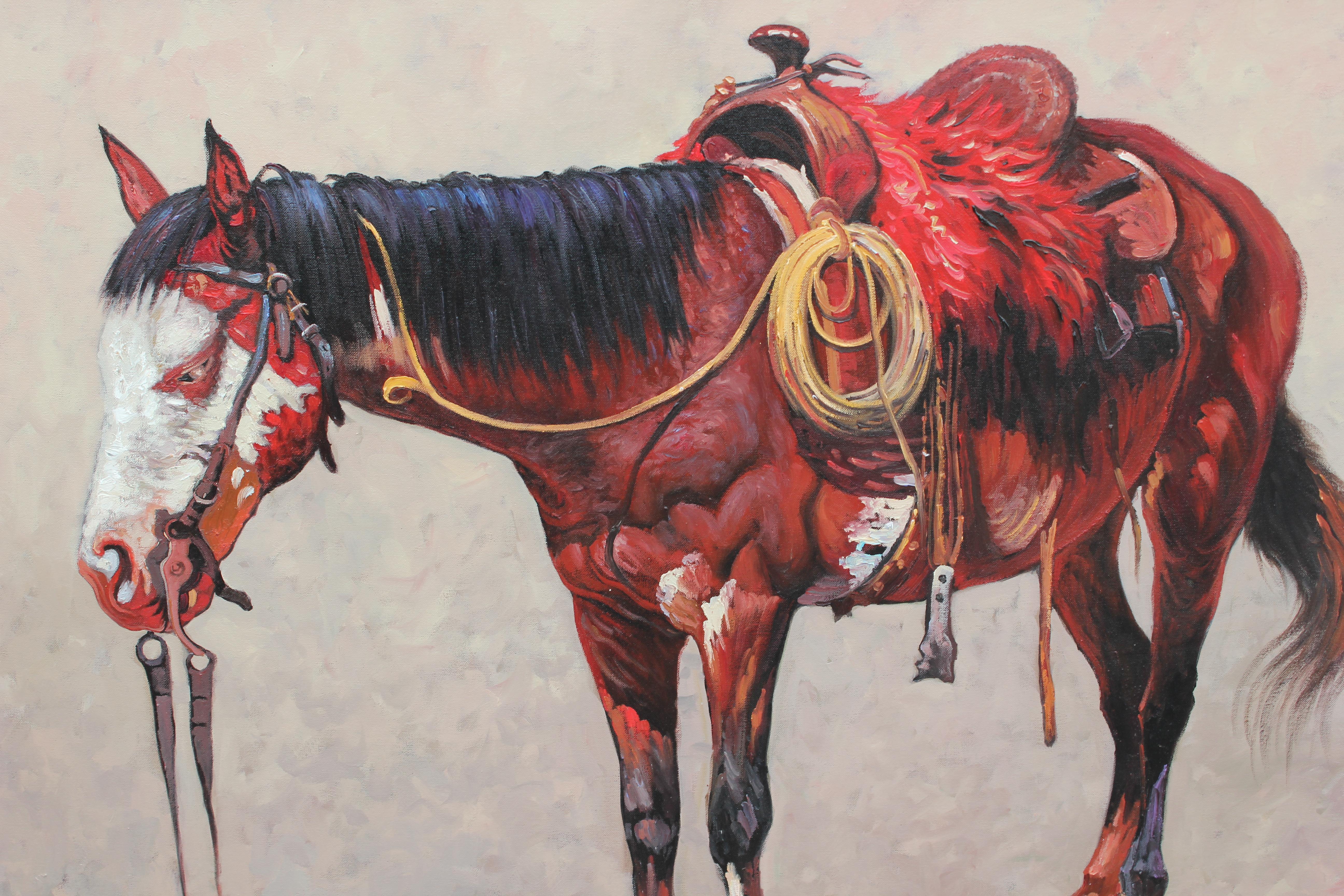 Large Equestrain Horse Painting  - Brown Figurative Painting by Andrew Jones 