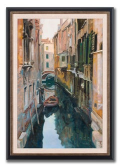 "Shadowed Canal" Original Oil Painting on Canvas by Andrew Jones, Framed