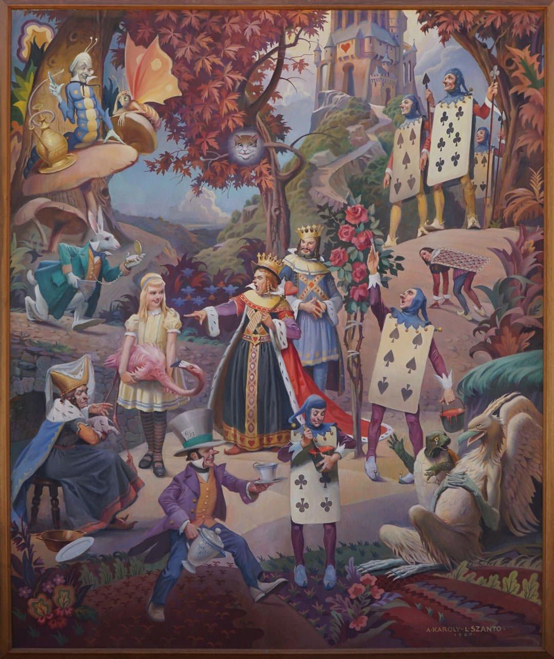 Alice im Wunderland, 1960er Jahre Großes Wandgemälde von Andrew Karoly & Louis Szanto im Angebot 7