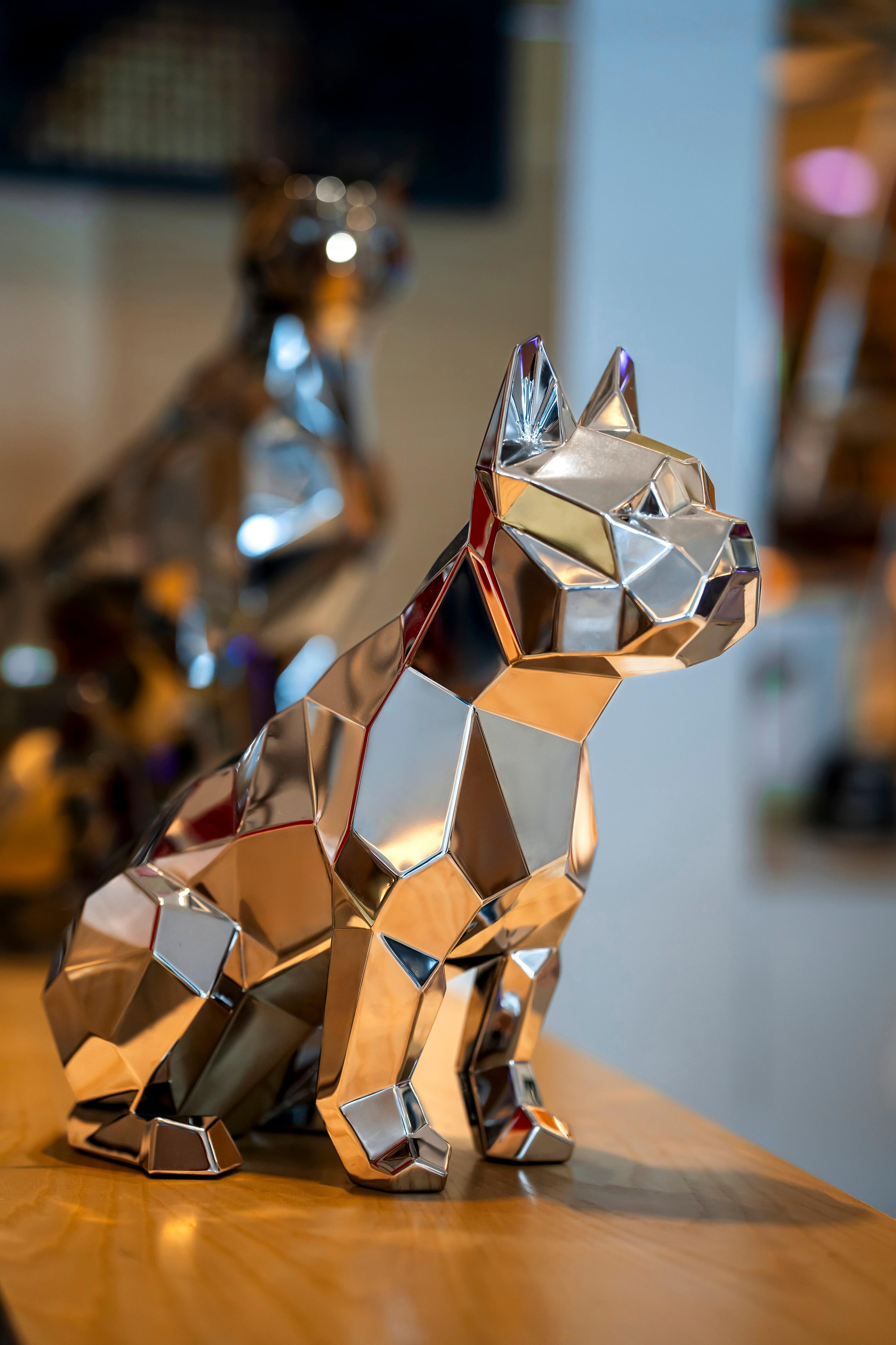ANDREW K - Miroir poli Bouledogue français 50cm - Sculpture de ANDREW KAZANTSEV