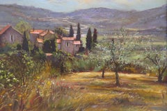 Post impressionist oil painting by Andrew King ROI -  OLIVE GROVES TUSCANY ITALY