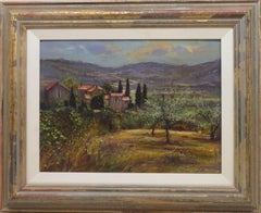 Post impressionist oil painting by Andrew King ROI -  OLIVE GROVES TUSCANY ITALY