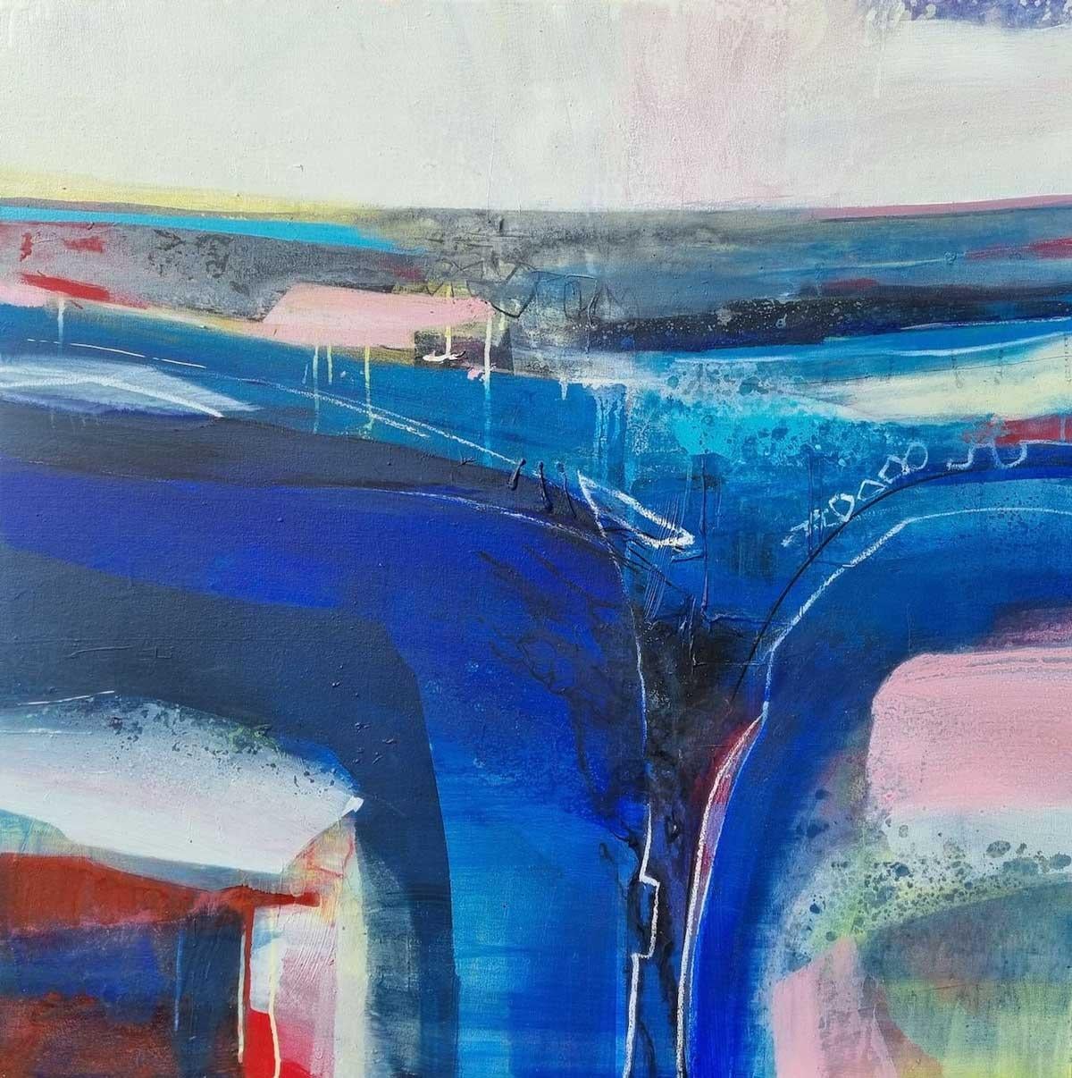 Arcadia - Colourful Abstract Landscape: Framed Mixed Media on Canvas