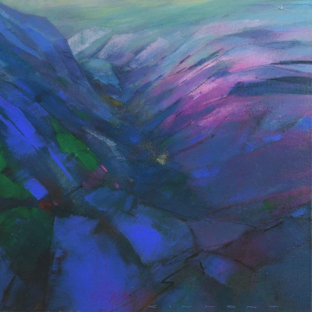 Ecos de cobalto - paisaje abstracto contemporáneo enmarcado pintura de técnica mixta - Painting Contemporáneo de Andrew Kinmont