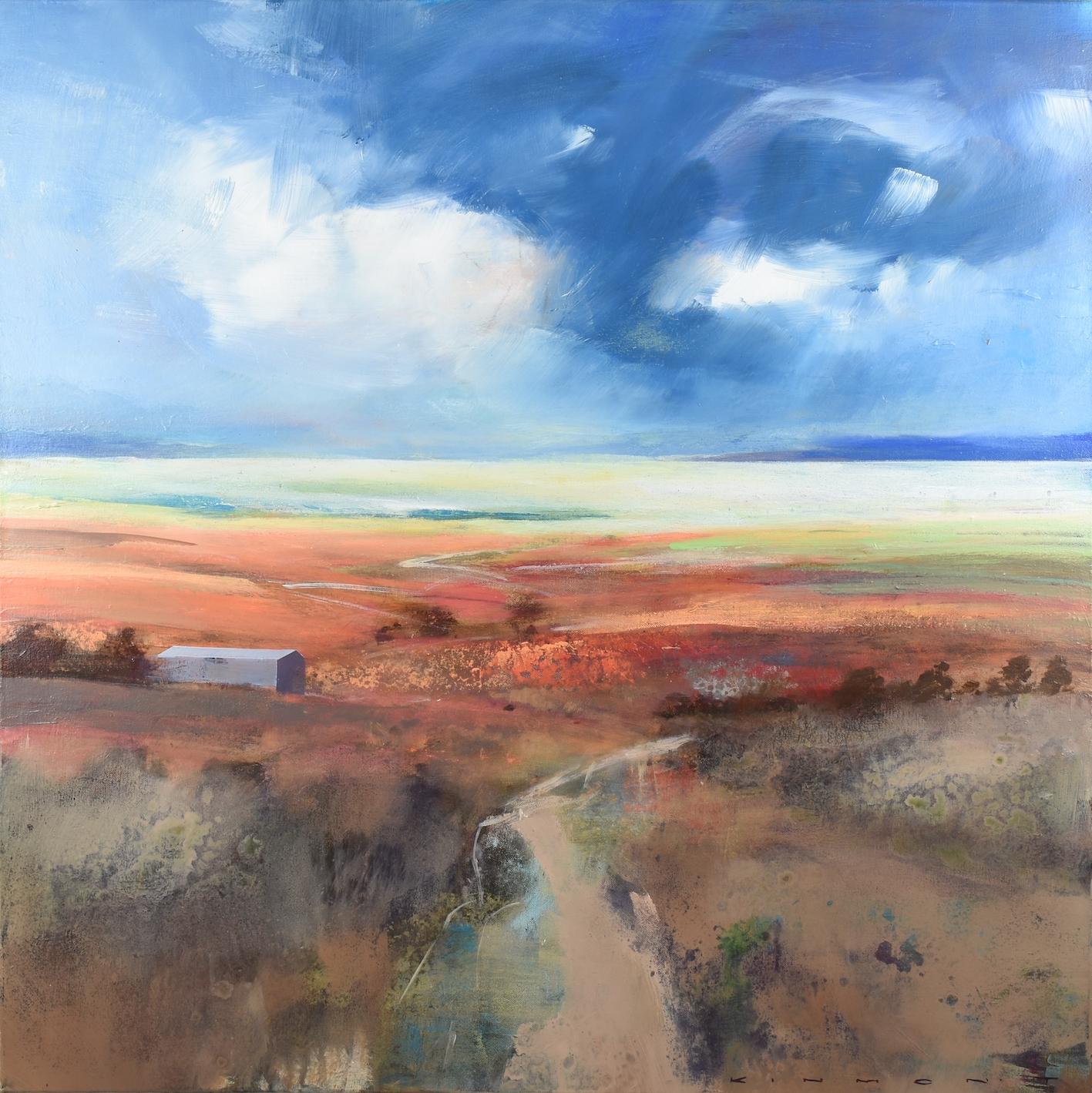 Andrew Kinmont Landscape Painting - Far Horizons- contemporary abstract landscape framed mixed media painting