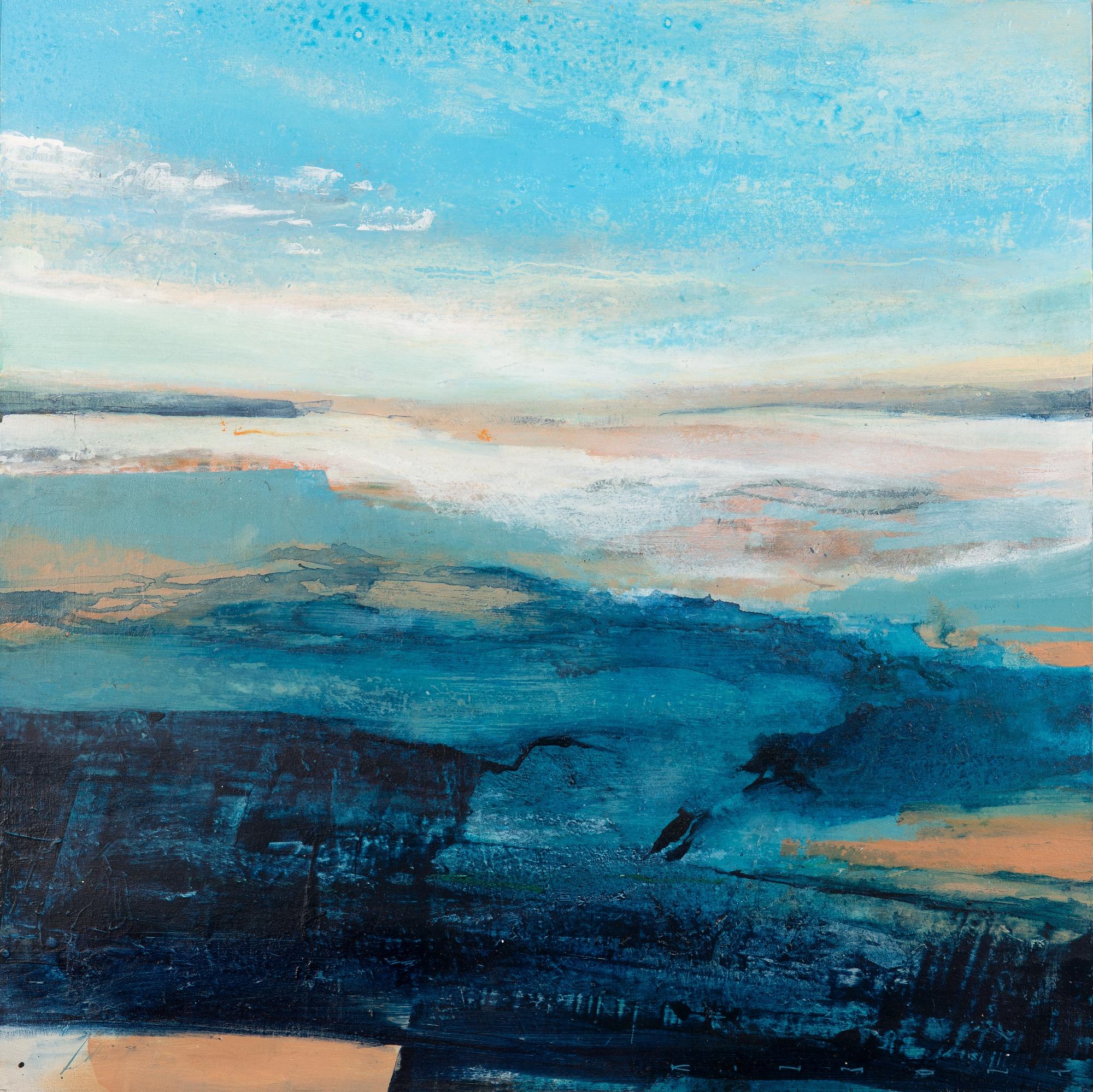 Abstract Painting de Andrew Kinmont - Forgotten Eddies - paisaje abstracto contemporáneo enmarcado pintura de técnica mixta