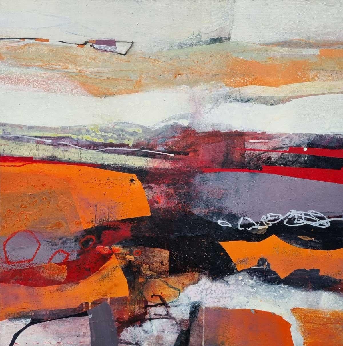 Andrew Kinmont Landscape Painting – I miss the Red Clay – Abstrakte Landschaft: Gerahmtes Gemälde in Mischtechnik auf Leinwand