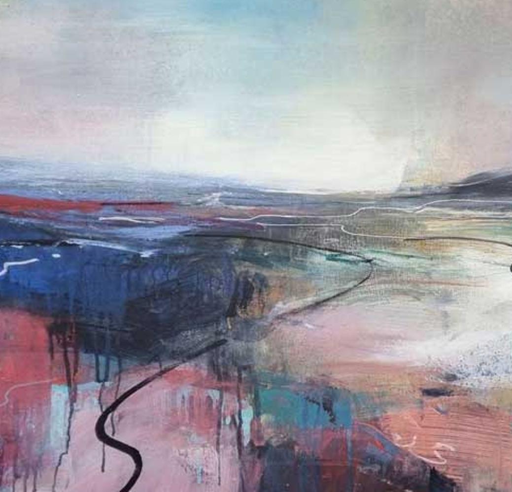 I'll Meet You on the Estuary - Abstract Landscape: Framed Mixed Media on Canvas - Painting by Andrew Kinmont