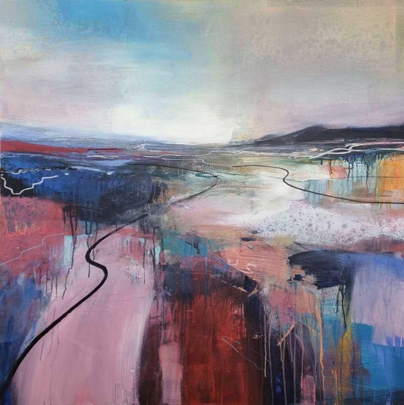 I'll Meet You on the Estuary - Abstract Landscape: Framed Mixed Media on Canvas