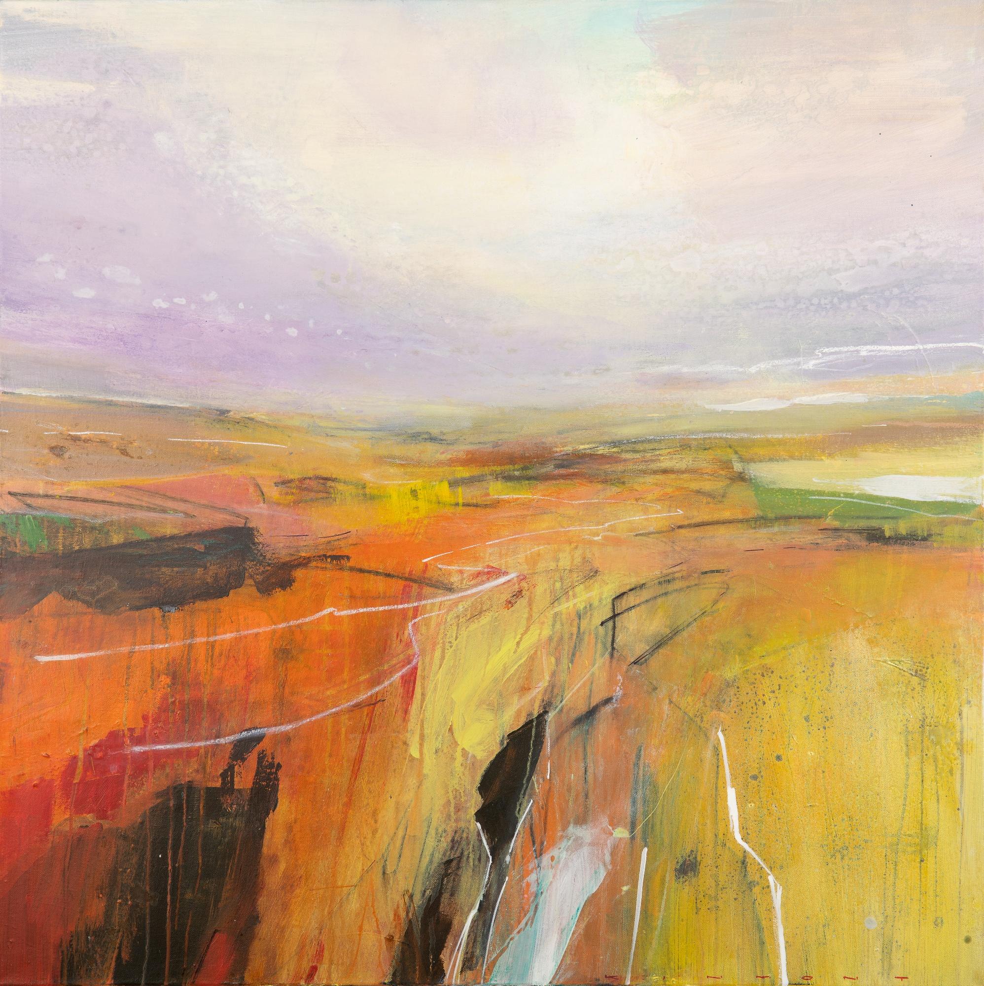 Andrew Kinmont Abstract Painting - In the Wild Soft Summer - contemporary abstract mixed media landscape painting