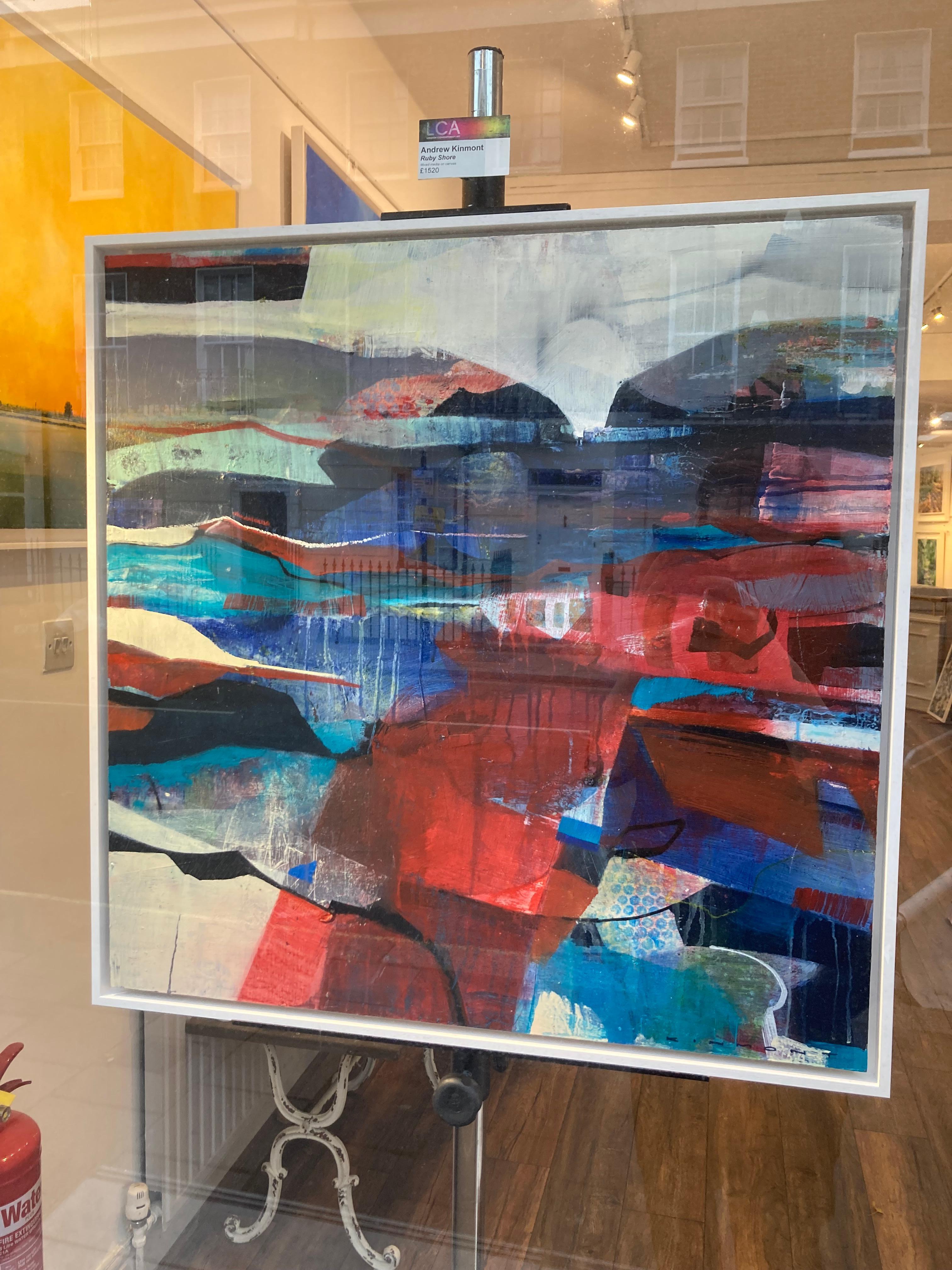 Rubin-Shore – Abstrakte Landschaft: Gerahmtes Gemälde in Mischtechnik auf Leinwand – Painting von Andrew Kinmont