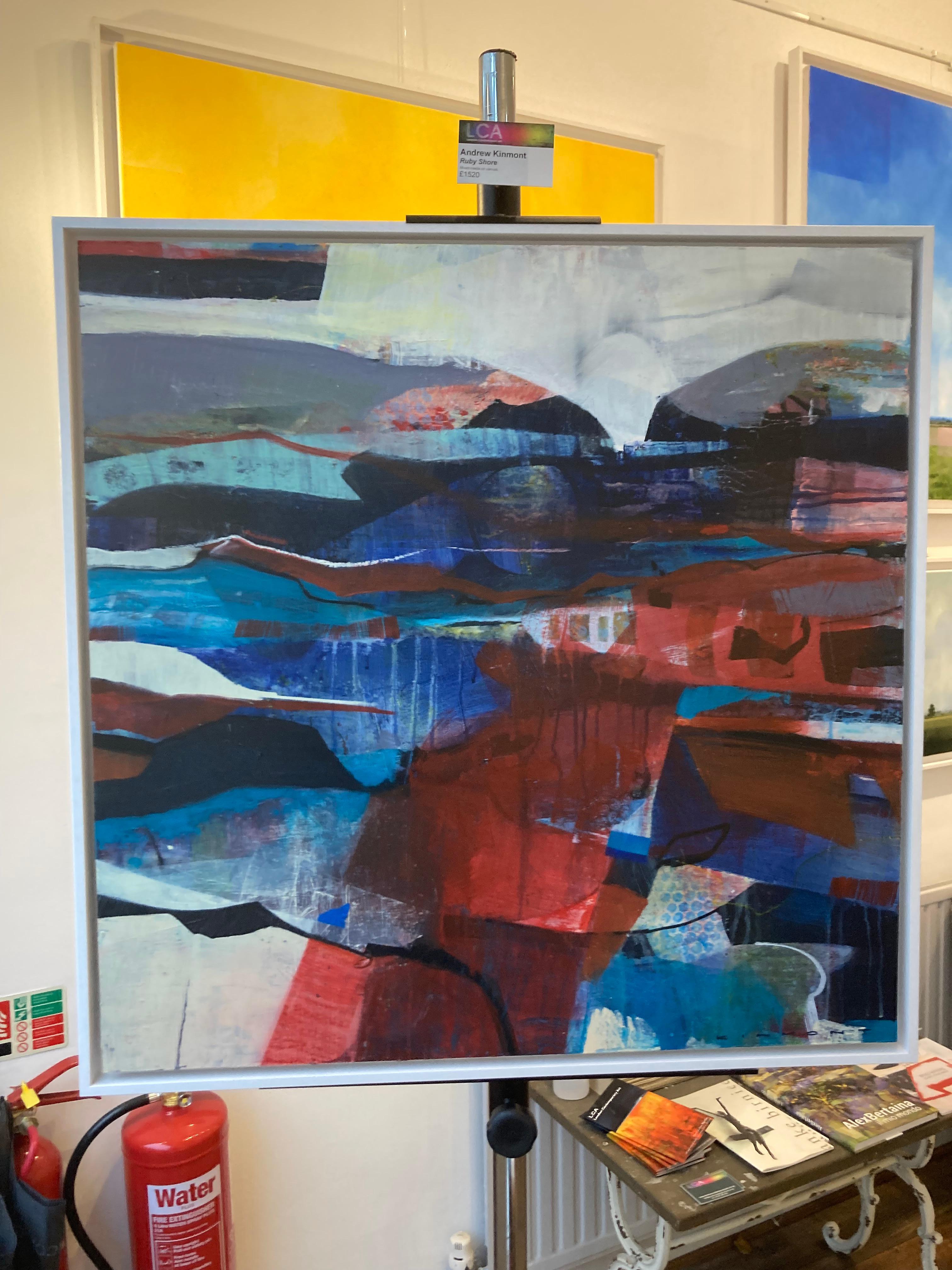 Ruby Shore - Paesaggio astratto: Quadro con cornice, tecnica mista su tela - Painting Contemporaneo di Andrew Kinmont
