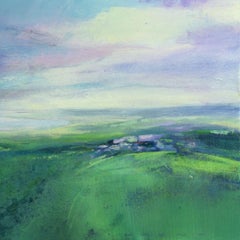 Under Glistening Skies - paesaggio astratto contemporaneo dipinto con tecnica mista