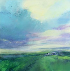 Bajo un cielo resplandeciente - pintura abstracta contemporánea de paisaje en técnica mixta