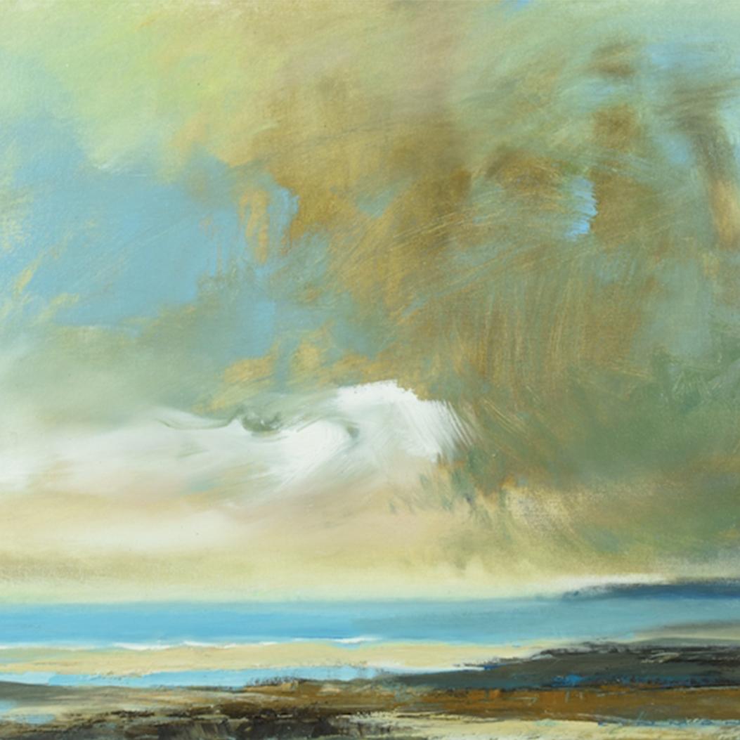 Andrew Kinmont Abstract Painting - Whispering Clouds - contemporary abstract mixed media painting