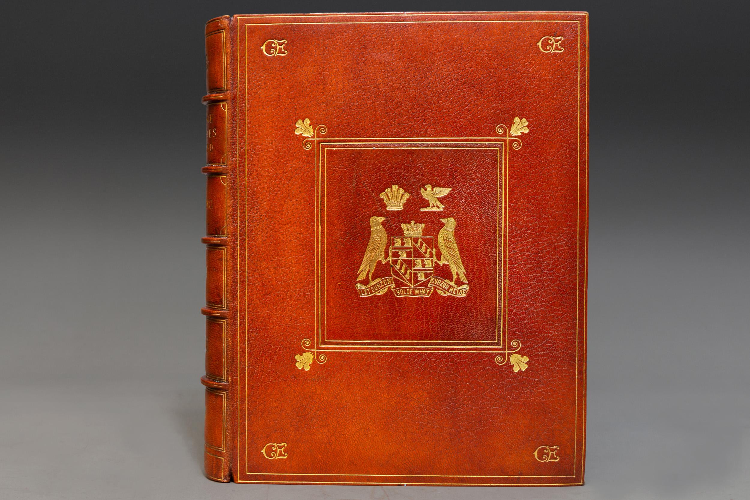 1 Volume

Bound in full tan Morocco by Bumpus, top edges gilt, raised bands, ornate gilt on cover and spine. Royal crest on front cover.

Illustrated, hand-colored frontispiece. 

Published: London, Paris: Goupil & Co. 1900.