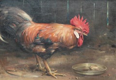 Portrait of a Cockerel in a Barn - Scottish twenties animal art oil painting