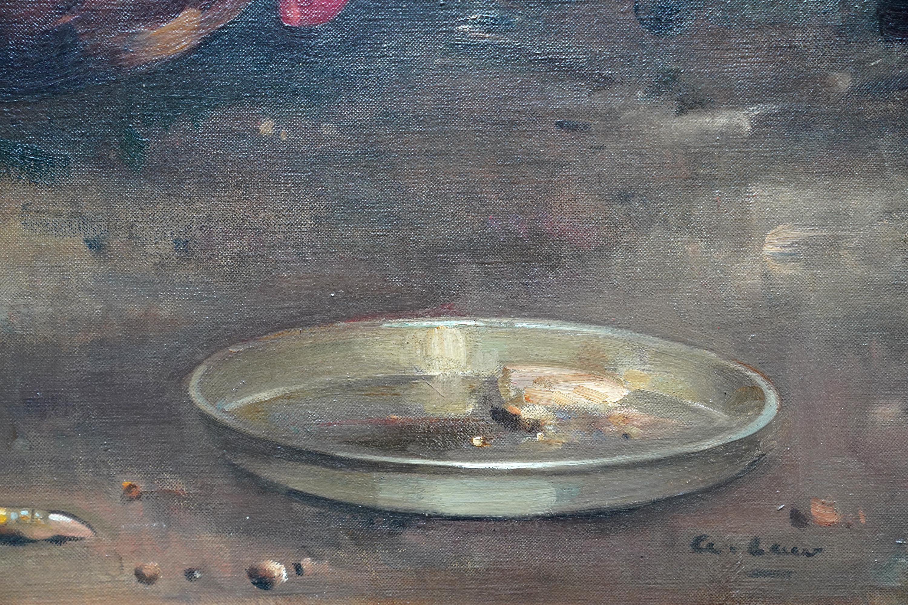 Portrait d'un coq dans une grange - peinture à l'huile écossaise d'art animalier des années 20 en vente 1