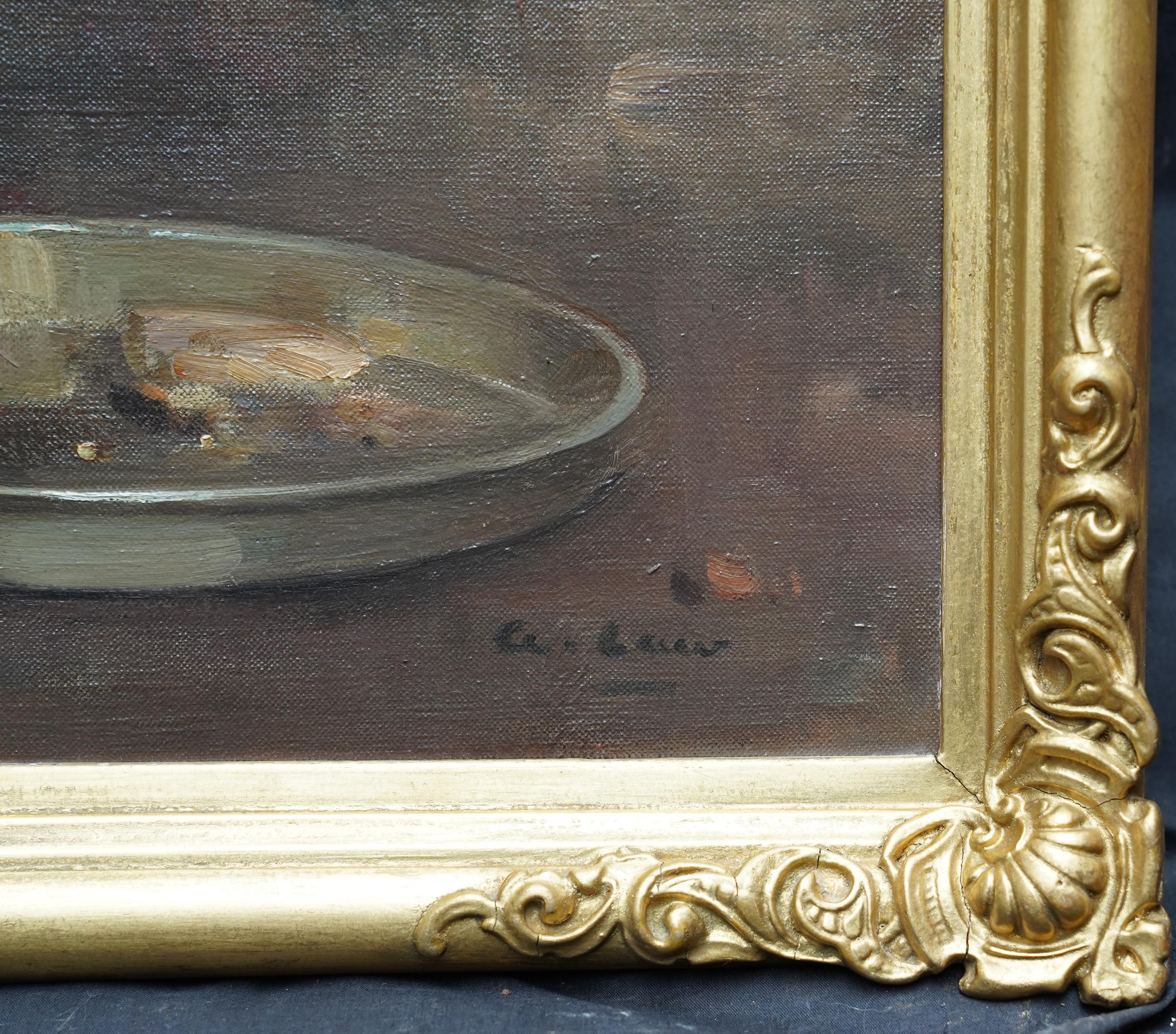 Portrait d'un coq dans une grange - peinture à l'huile écossaise d'art animalier des années 20 en vente 2