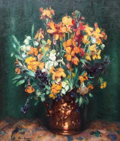 Still Life of Wallflowers - Scottish 1920's exh. floral art flower oil painting