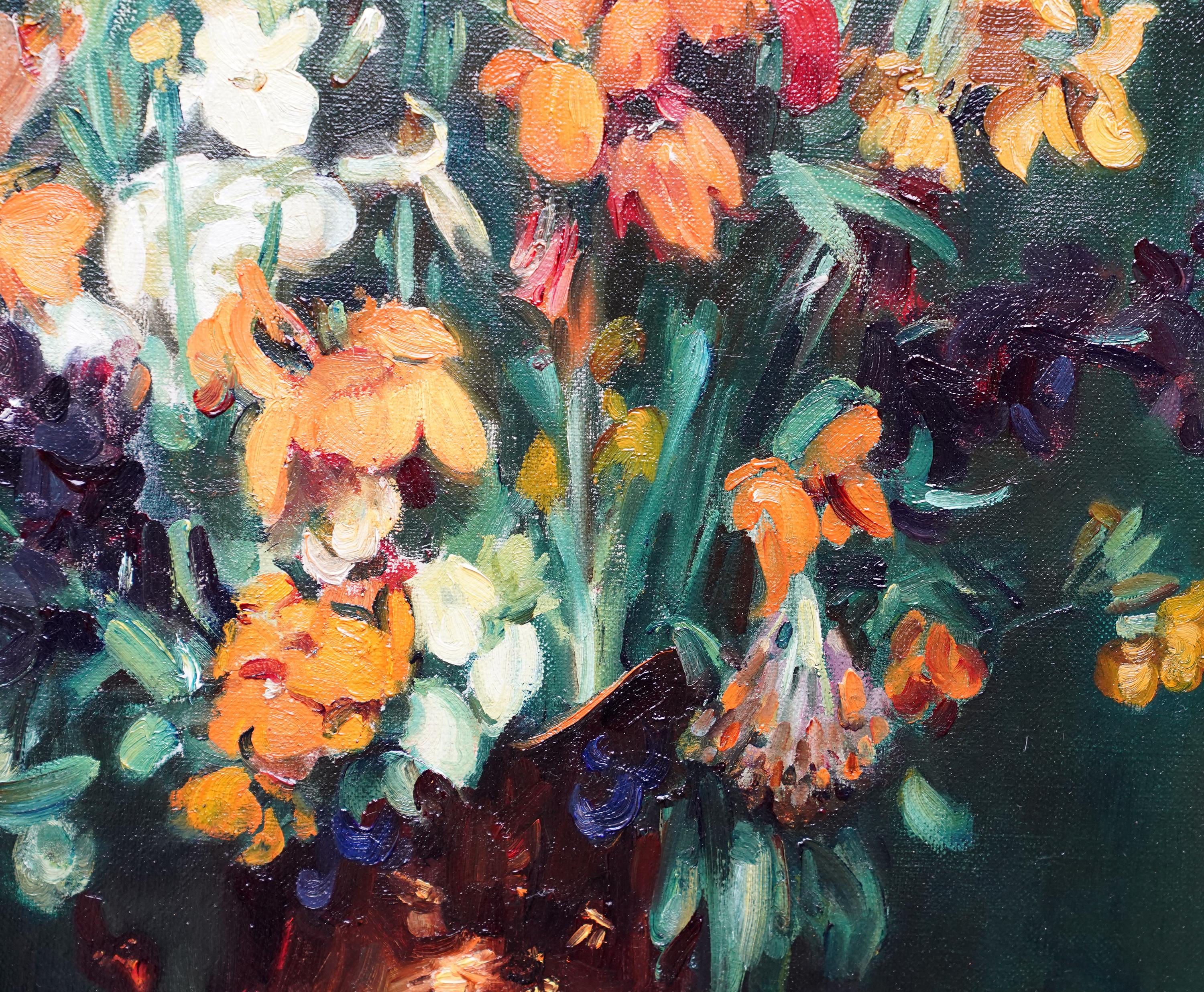 Stillleben mit Wandblumen – schottisches Blumen-Ölgemälde aus den 1920er Jahren im Angebot 3