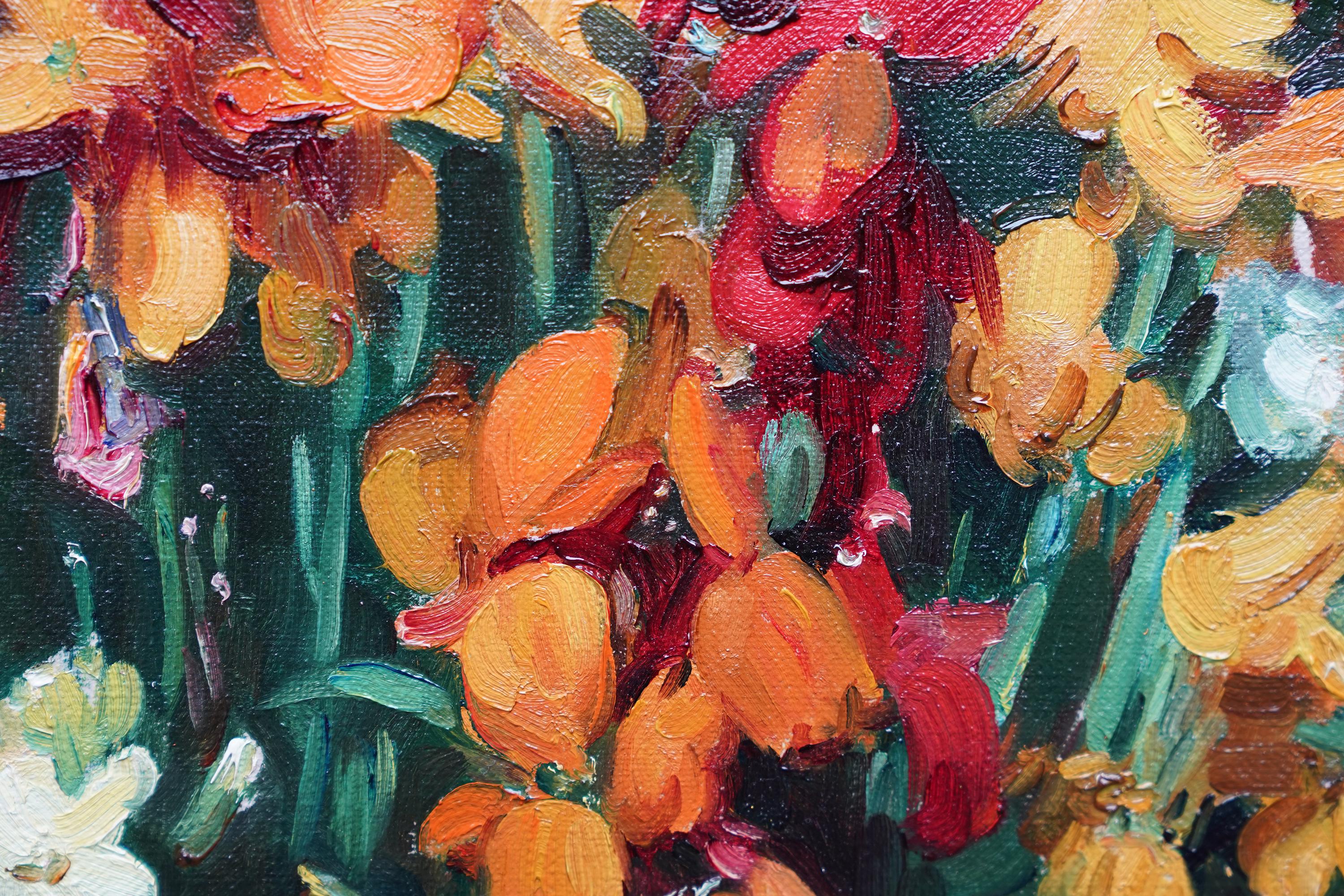 Stillleben mit Wandblumen – schottisches Blumen-Ölgemälde aus den 1920er Jahren im Angebot 4