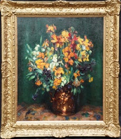 Bodegón de alhelíes - pintura al óleo de flores de arte floral escocés de 1920 exh.