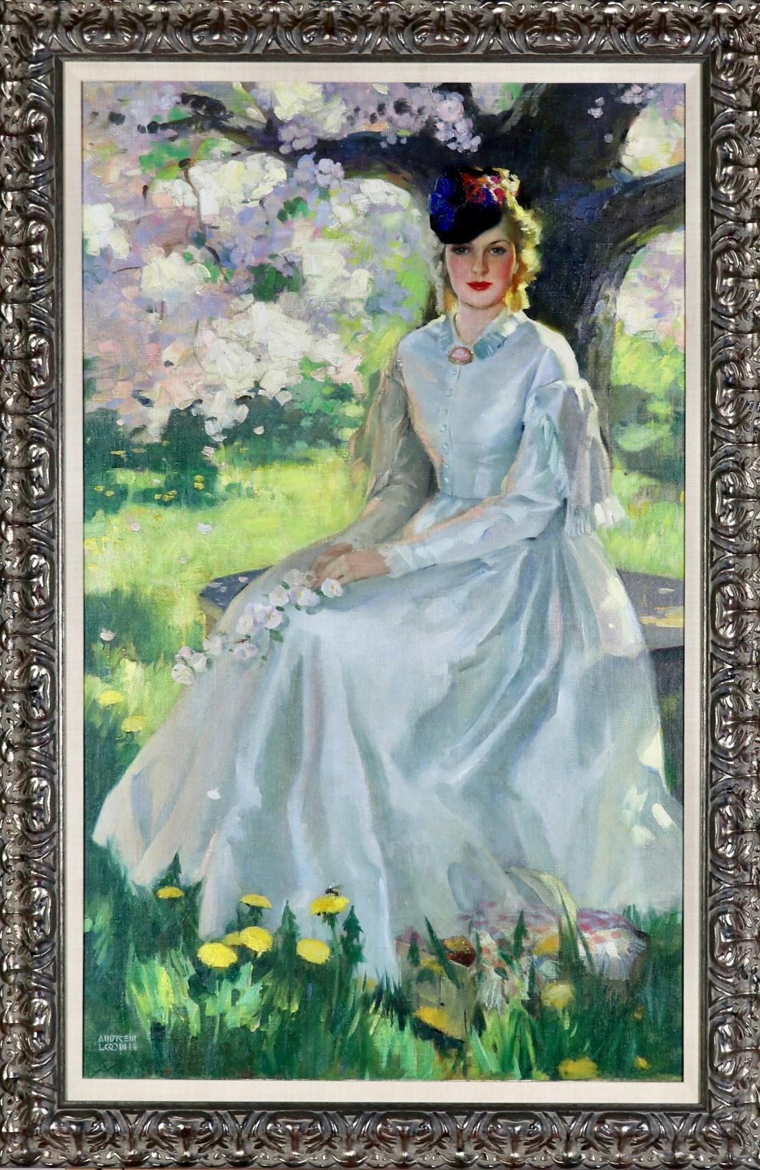 Woman Under the Blooming Tree - Painting by Andrew Loomis