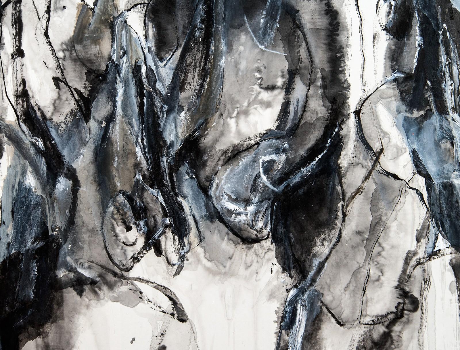 Being Timelessness as it is to Time II - black and white, abstract, acrylic, ink - Contemporary Painting by Andrew Lui