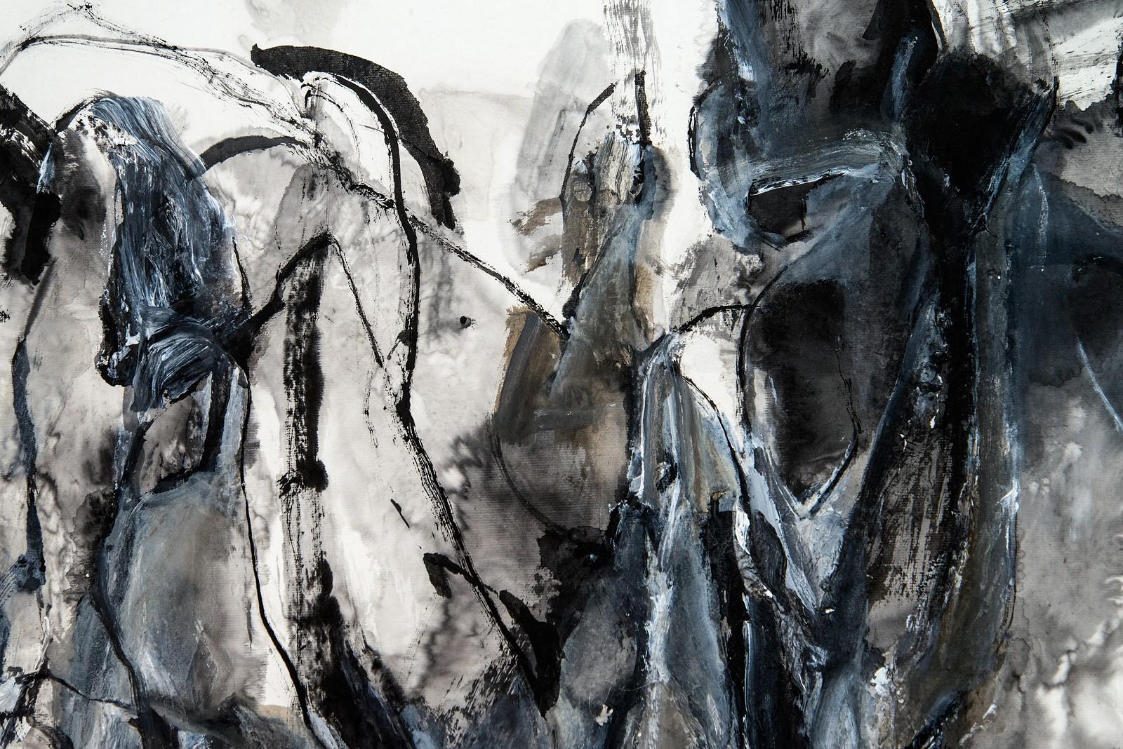 Being Timelessness as it is to Time II - black and white, abstract, acrylic, ink - Gray Abstract Painting by Andrew Lui