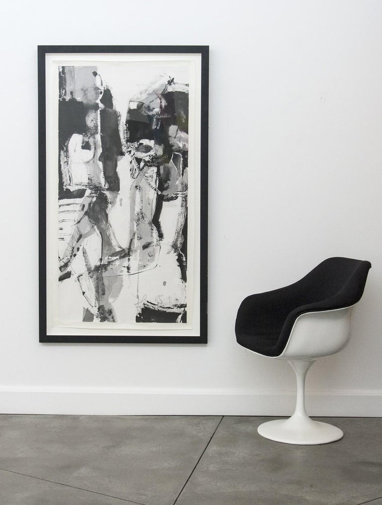 Andrew Lui Citation Tall Grey Black White Figurative Abstract Brushed Ink On Paper For Sale At 1stdibs