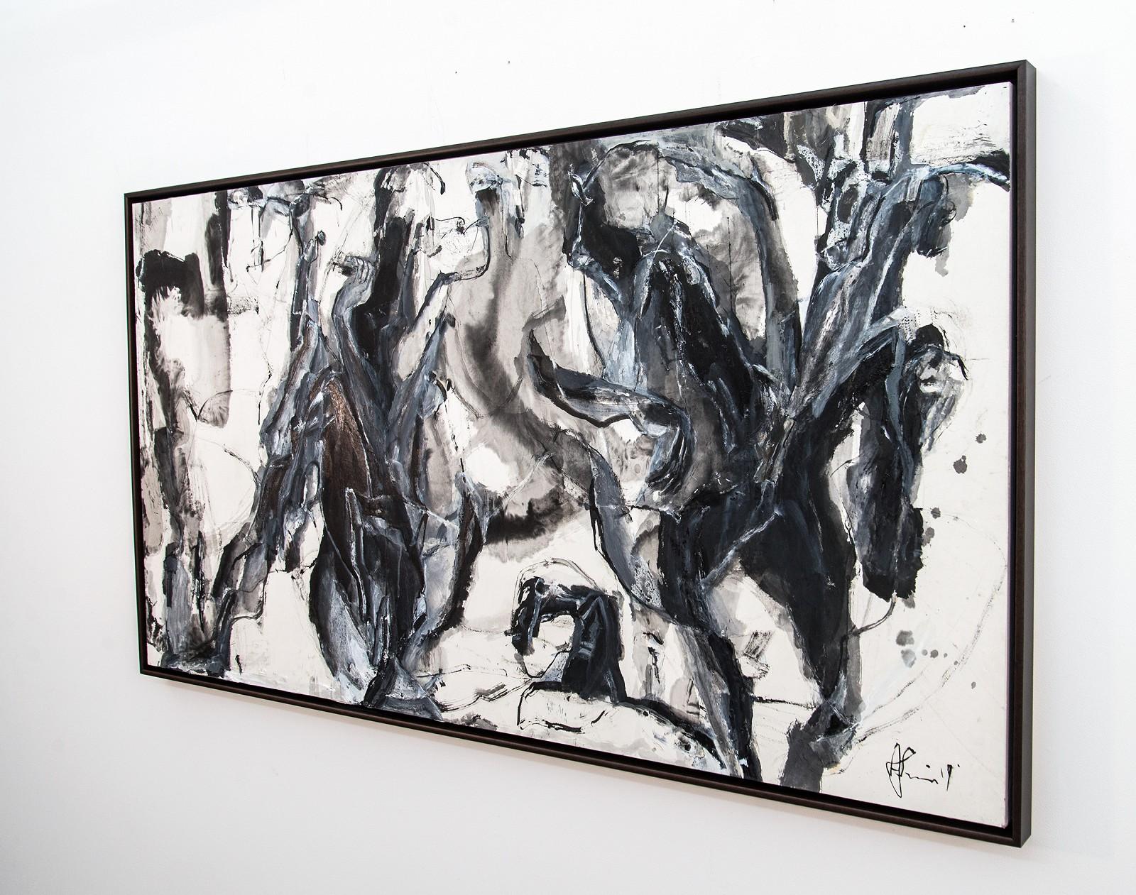Epic of Darkness - Schwarz, Grau, gestisch, abstrakt, Acryl, Tinte, Mischtechnik – Painting von Andrew Lui
