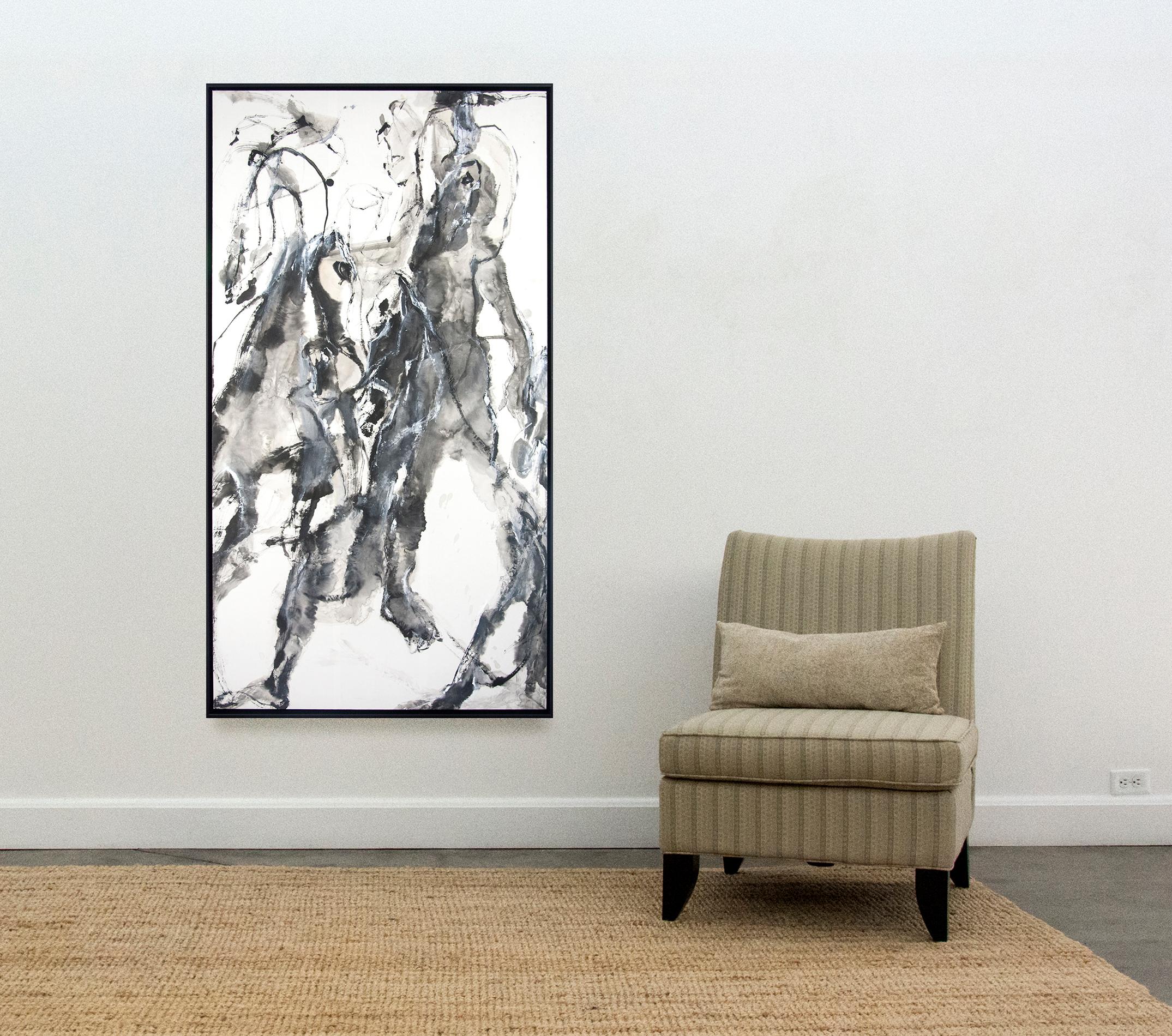 Equinox III - black, white, gray, gestural, abstract, acrylic, ink, mixed media - Abstract Painting by Andrew Lui