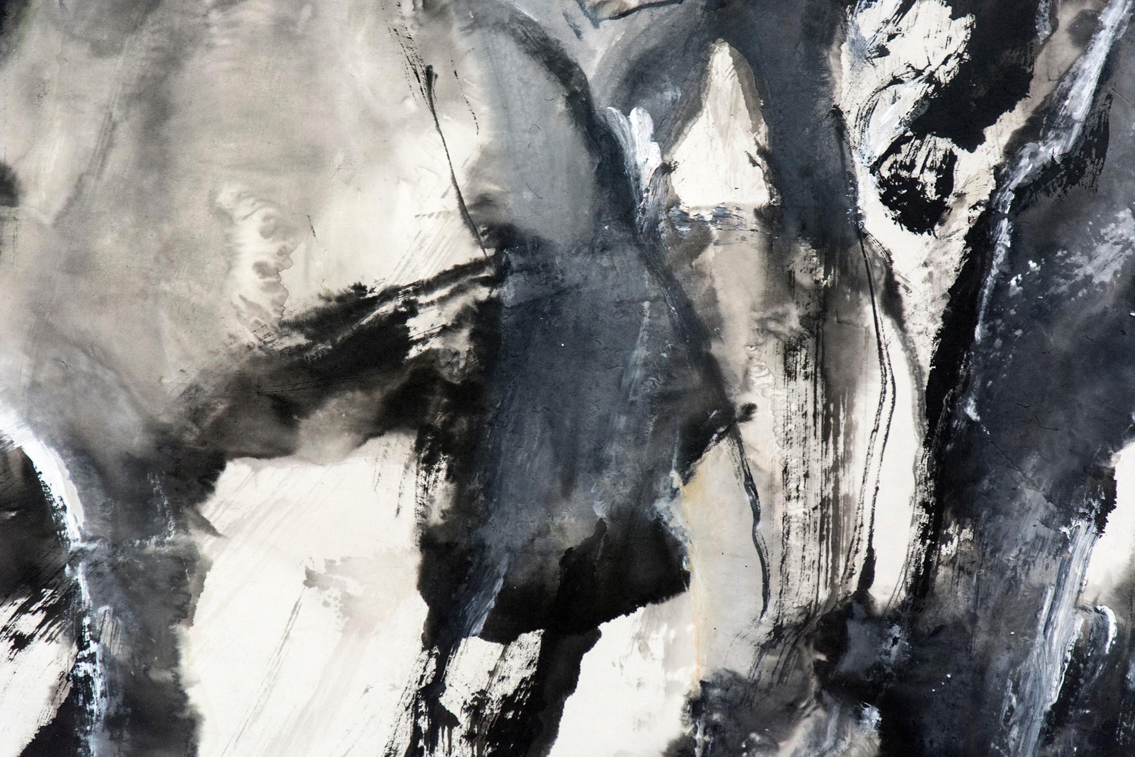 Equinox III - black, white, gray, gestural, abstract, acrylic, ink, mixed media For Sale 1