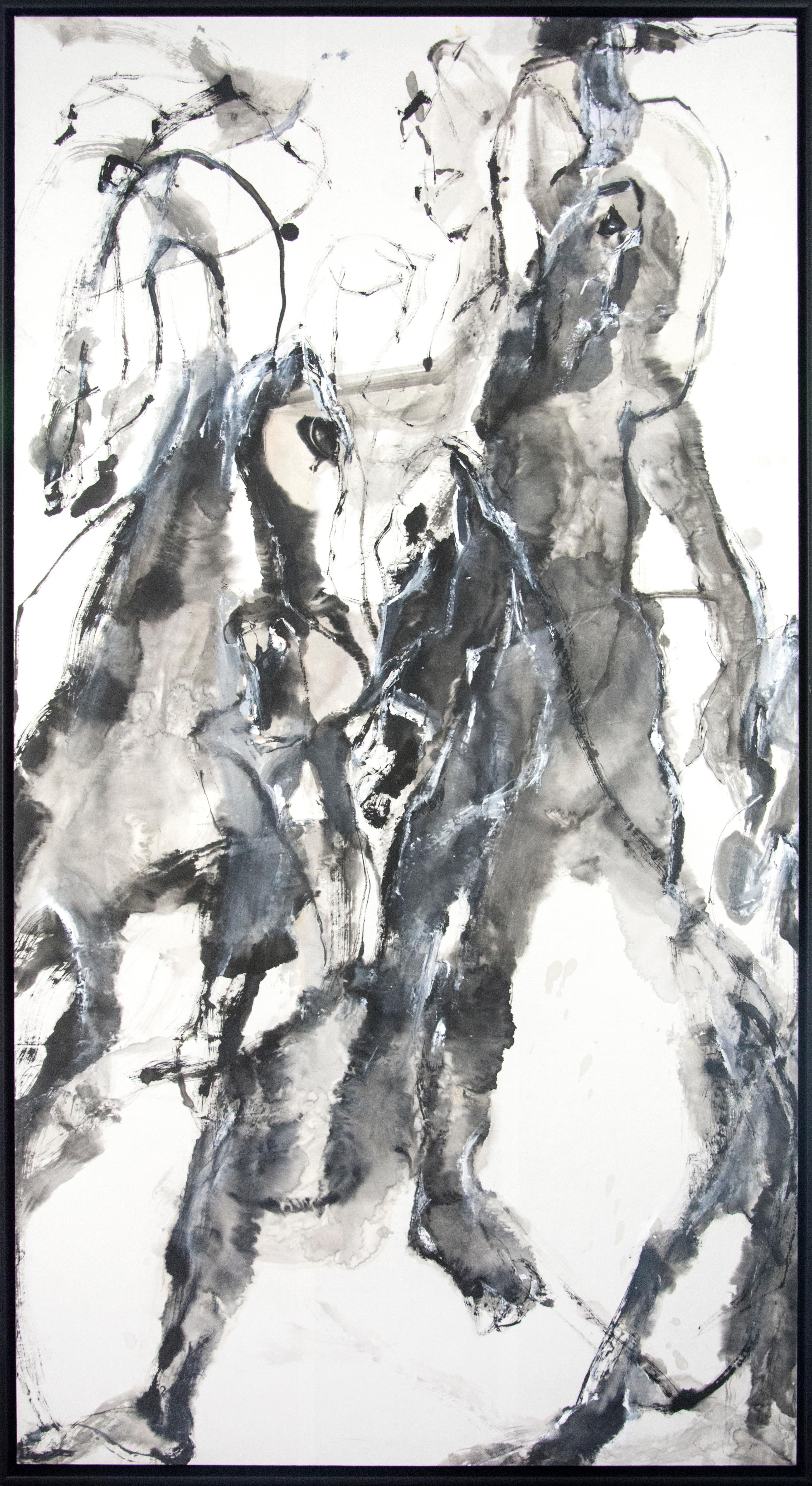 Equinox III - noir, blanc, gris, gestuel, abstrait, acrylique, encre, mixed media