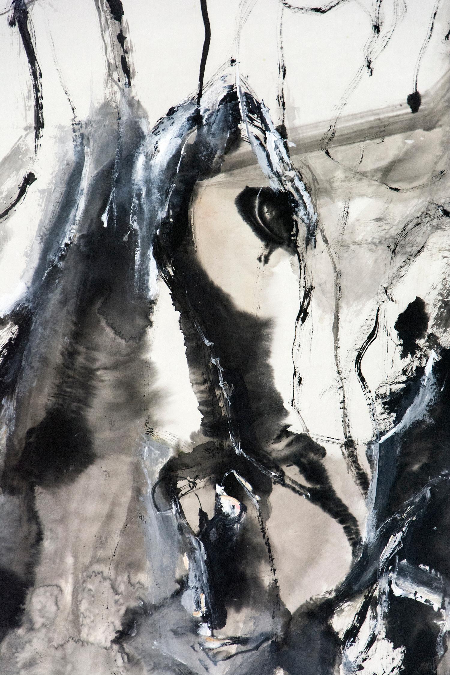 Equinox III in Black and White - Gray Figurative Painting by Andrew Lui