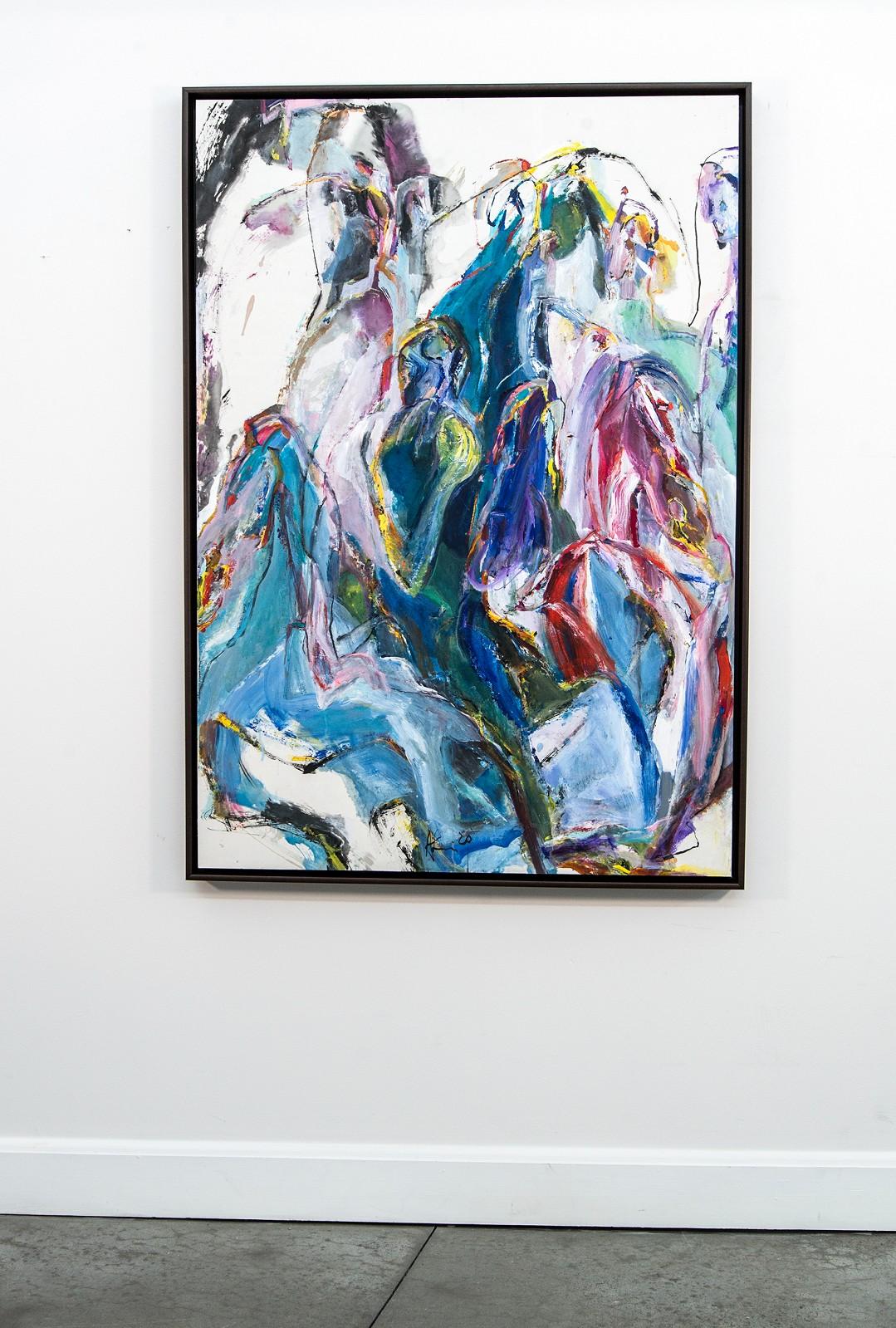 Flight to Egypt IV - rosa, blau, gestisch, abstrakt, Acryl, Tinte, Mischtechnik – Painting von Andrew Lui