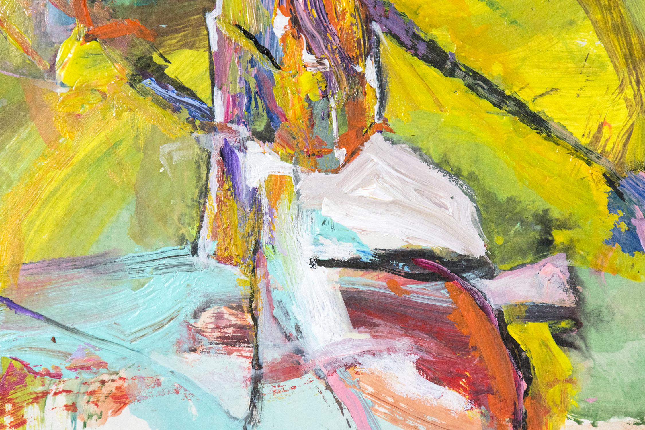 Les Grande Dames – abstrakte figurative Abstraktion, Acryl, Tinte, Reispapier auf Tafel (Beige), Figurative Painting, von Andrew Lui