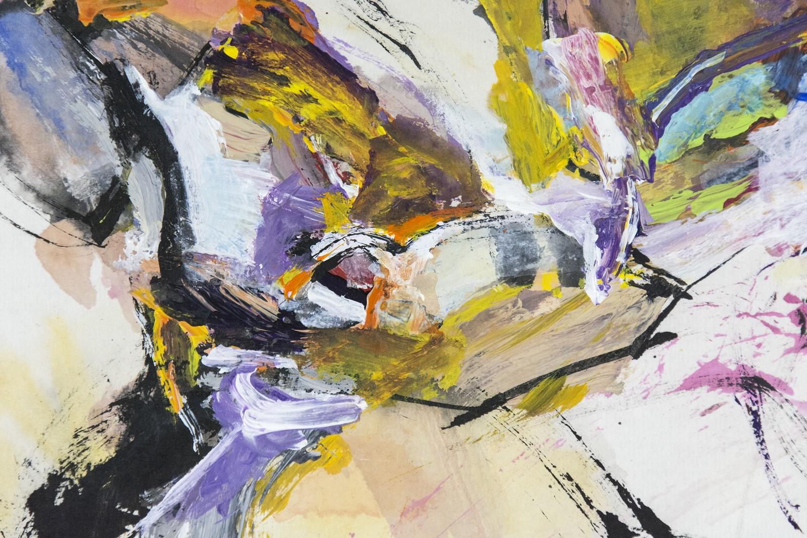 Paolo Uccello - helles, figuratives abstraktes Gemälde, Acryl, Tinte auf Reispapier im Angebot 1