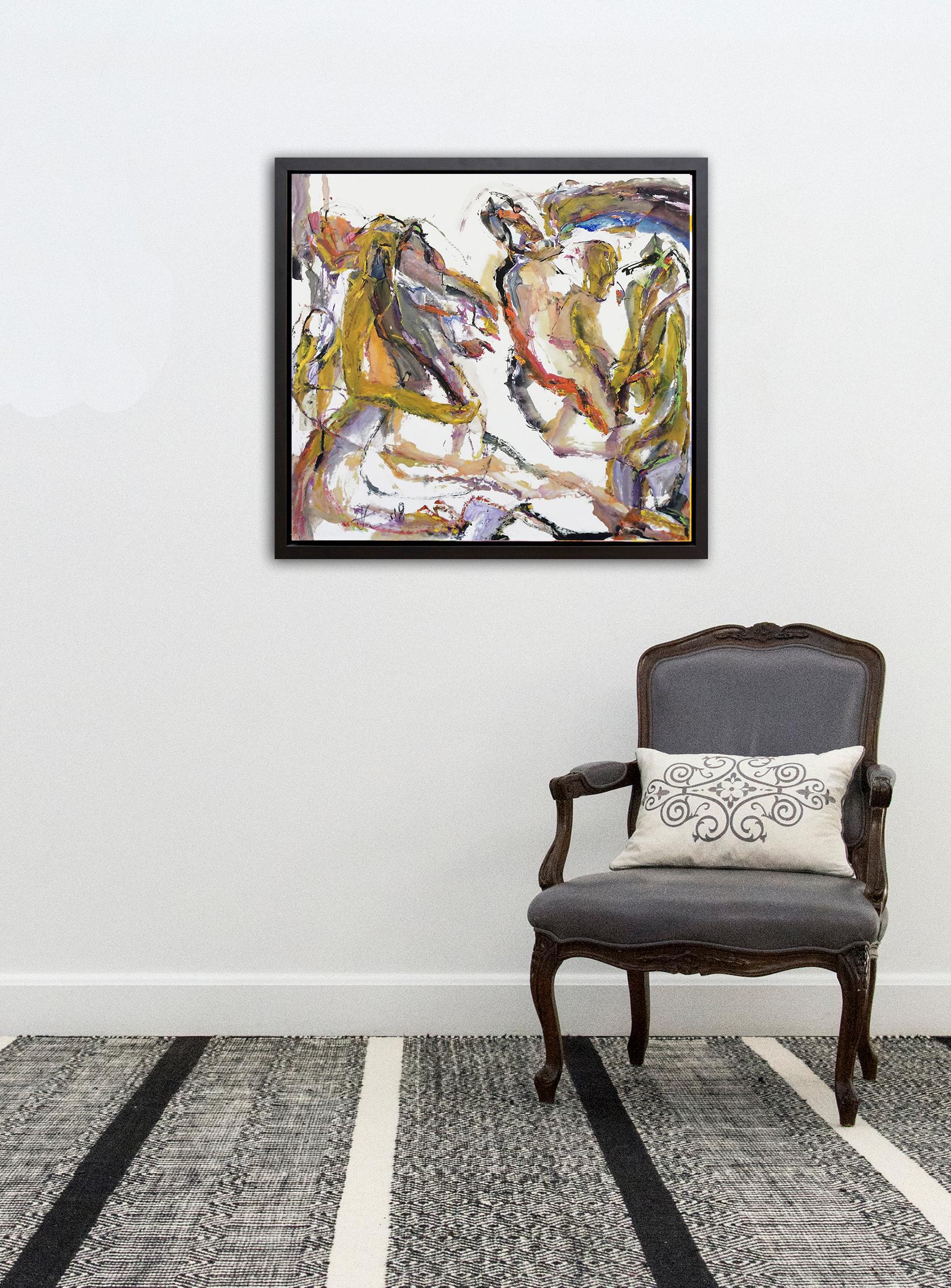 Paolo Uccello - helles, figuratives abstraktes Gemälde, Acryl, Tinte auf Reispapier im Angebot 2
