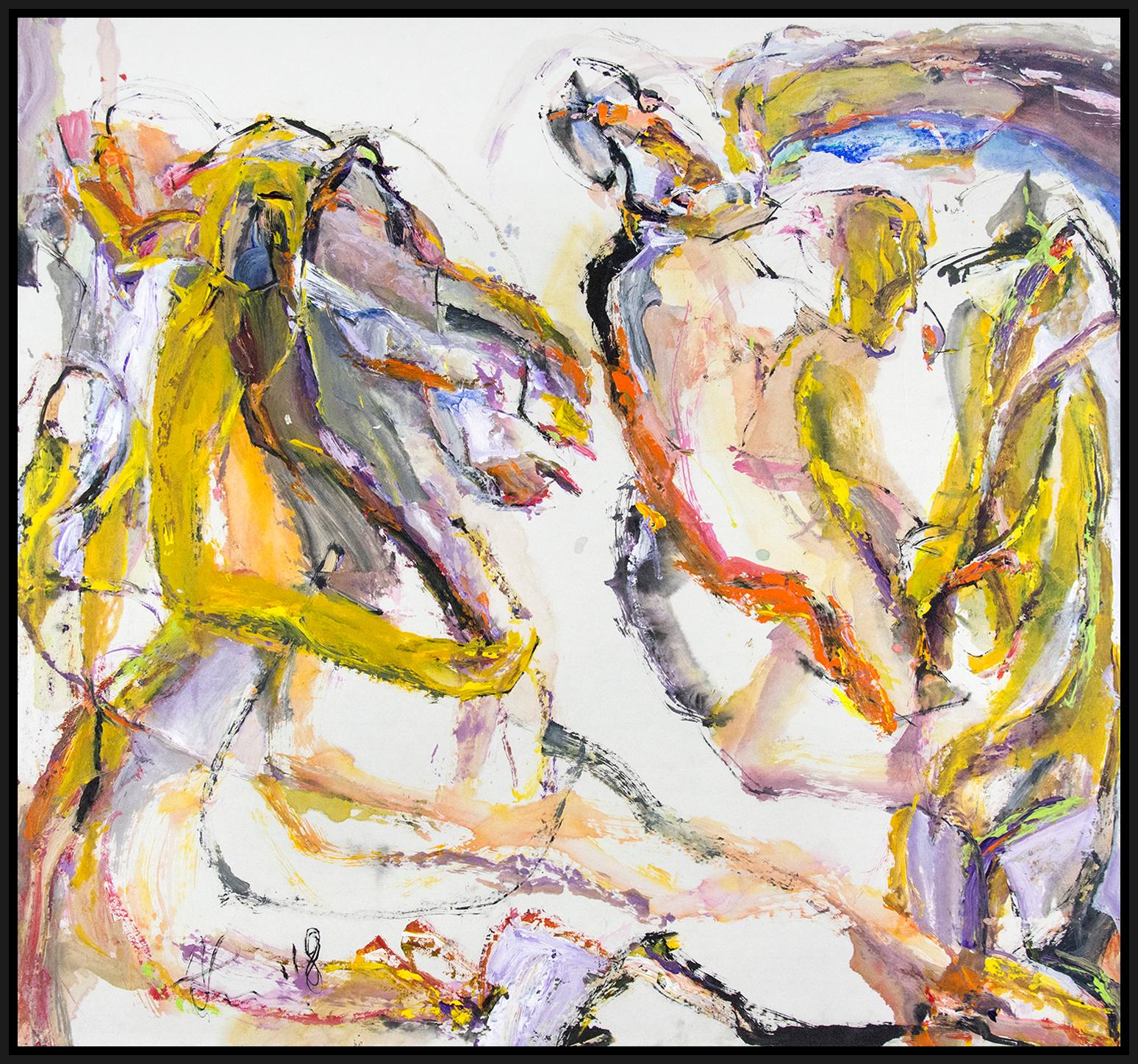 Paolo Uccello - helles, figuratives abstraktes Gemälde, Acryl, Tinte auf Reispapier