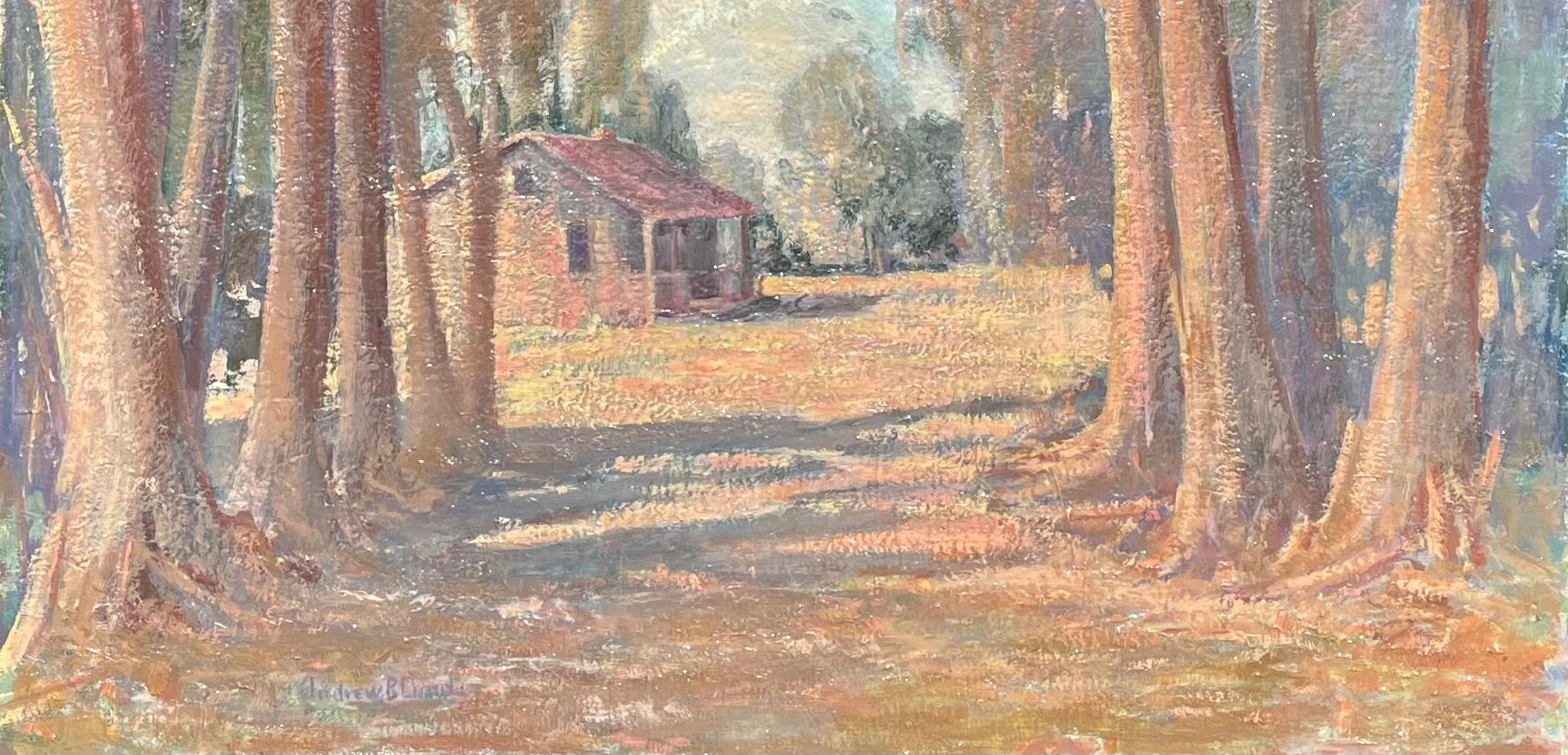 Plein Air Antigua cabaña de Laguna Beach y árboles de eucalipto Paisaje californiano Años 30 en venta 9