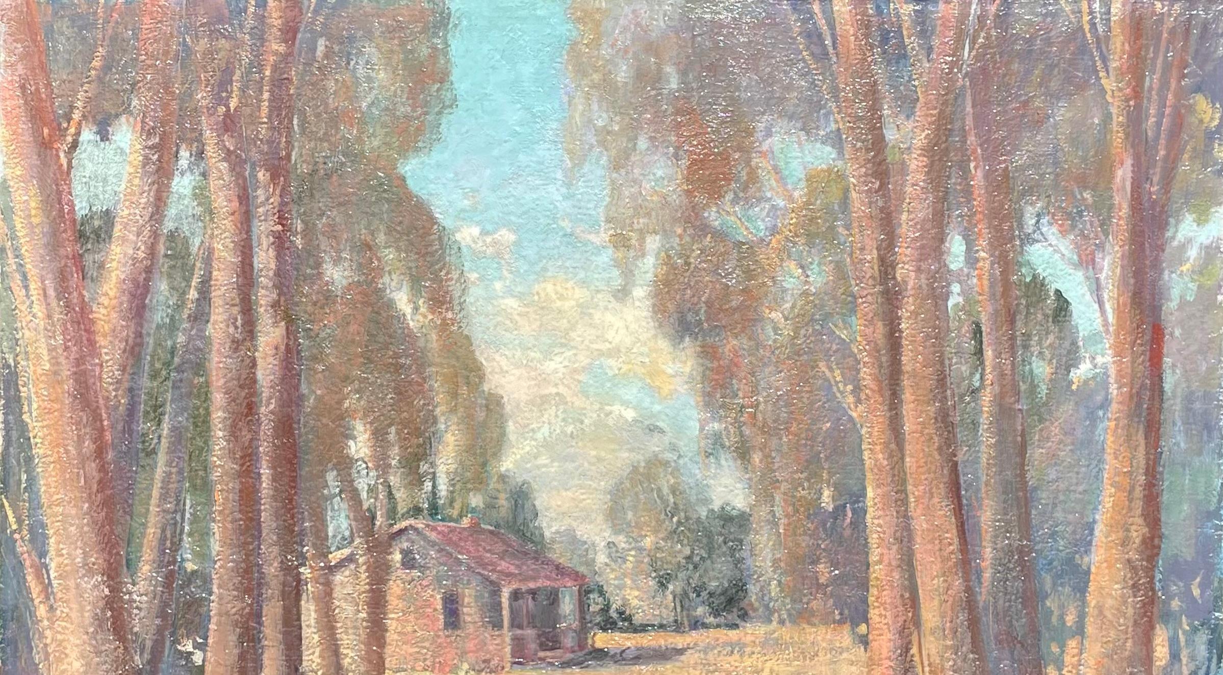 Plein Air Antigua cabaña de Laguna Beach y árboles de eucalipto Paisaje californiano Años 30 en venta 10